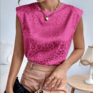 Leopard Print Padded Shoulder Blouse
